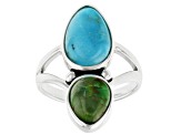 Blue & Green Turquoise 2-Stone Sterling Silver Ring