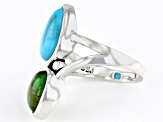 Blue & Green Turquoise 2-Stone Sterling Silver Ring