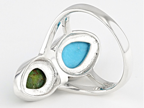 Blue & Green Turquoise 2-Stone Sterling Silver Ring