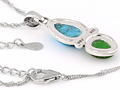 Blue & Green Turquoise 2-Stone Sterling Silver Pendant With Chain