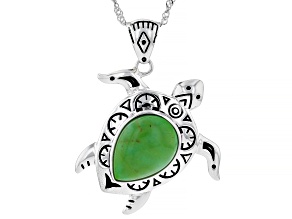 Green Turquoise Sterling Silver Turtle Pendant With Chain