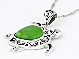 Green Turquoise Sterling Silver Turtle Pendant With Chain