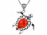 Red Coral Sterling Silver Turtle Pendant With Chain