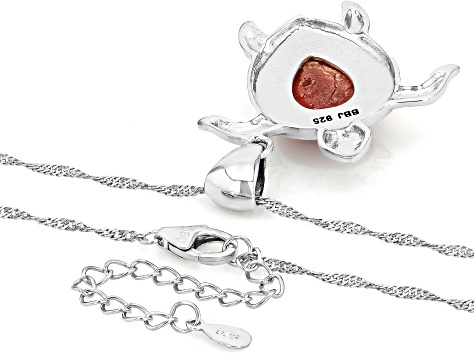 Red Coral Sterling Silver Turtle Pendant With Chain