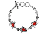 Red Sponge Coral Sterling Silver Turtle Bracelet