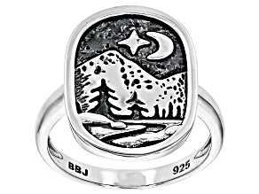 Oxidized Sterling Silver Mountain Landscape Ring