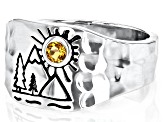 Yellow Citrine Hammered Sterling Silver Mountain Landscape Band Ring 0.09ct