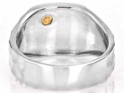 Yellow Citrine Hammered Sterling Silver Mountain Landscape Band Ring 0.09ct