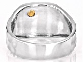 Yellow Citrine Hammered Sterling Silver Mountain Landscape Band Ring 0.09ct