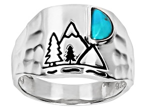 Blue Composite Turquoise Hammered Sterling Silver Mountain Landscape Band Ring