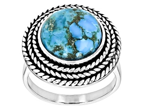Blue Turquoise Rope Design Sterling Silver Ring