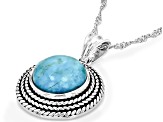 Blue Turquoise Rope Design Sterling Silver Pendant With Chain