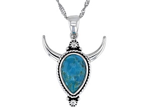 Blue Turquoise Sterling Silver Bull Pendant With Chain