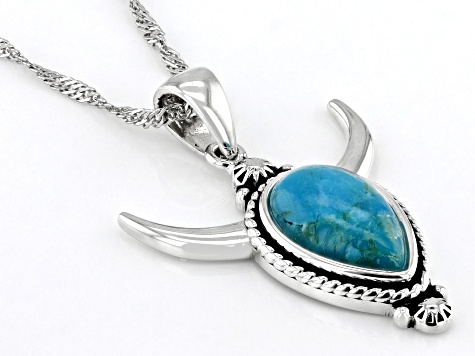 Blue Turquoise Sterling Silver Bull Pendant With Chain