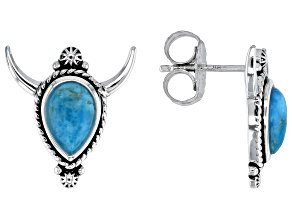 Blue Turquoise Sterling Silver Bull Stud Earrings