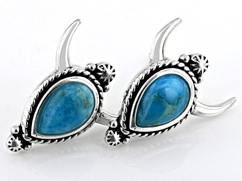 Blue Turquoise Sterling Silver Bull Stud Earrings