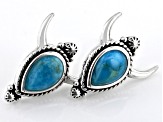 Blue Turquoise Sterling Silver Bull Stud Earrings