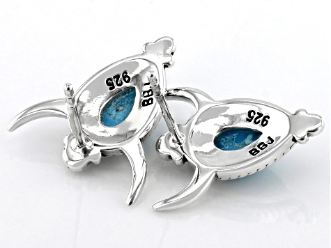 Blue Turquoise Sterling Silver Bull Stud Earrings