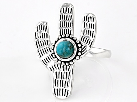 Blue Turquoise Sterling Silver Cactus Ring