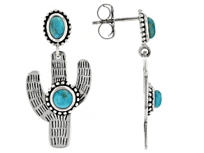 Blue Turquoise Sterling Silver Cactus Dangle Earrings