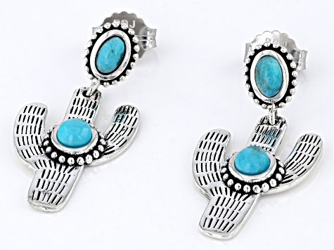 Blue Turquoise Sterling Silver Cactus Dangle Earrings