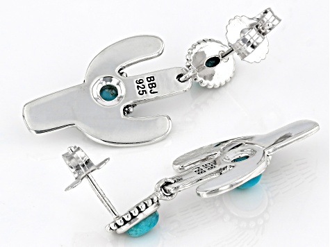 Blue Turquoise Sterling Silver Cactus Dangle Earrings