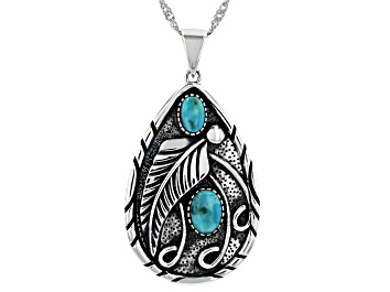 Picture of Blue Turquoise Sterling Silver Feather Pendant With Chain