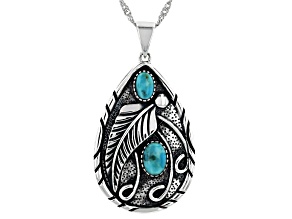 Blue Turquoise Sterling Silver Feather Pendant With Chain