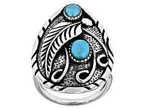 Blue Turquoise Sterling Silver Feather Ring