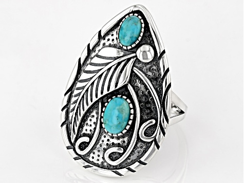 Blue Turquoise Sterling Silver Feather Ring