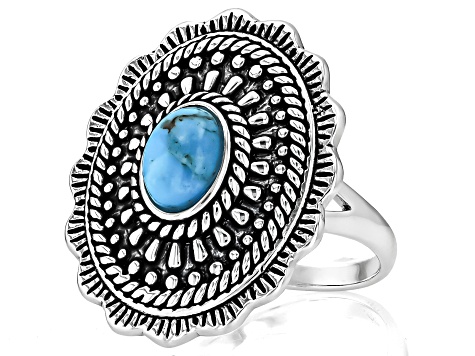 Oval Turquoise Oxidized Sterling Silver Ring