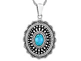 Blue Turquoise Oxidized Sterling Silver Pendant With Chain