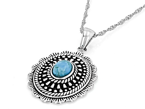 Blue Turquoise Oxidized Sterling Silver Pendant With Chain