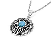 Blue Turquoise Oxidized Sterling Silver Pendant With Chain
