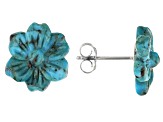 Flower Carved Blue Turquoise Sterling Silver Stud Earrings