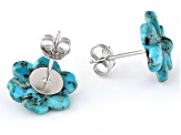 Flower Carved Blue Turquoise Sterling Silver Stud Earrings