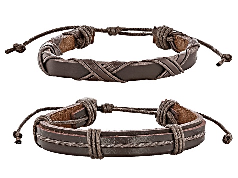 Brown Faux Leather Bracelets Set of 2