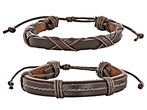 Brown Faux Leather Bracelets Set of 2