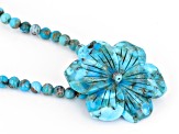 Flower Carved Blue Turquoise Rhodium Over Sterling Silver Beaded Necklace