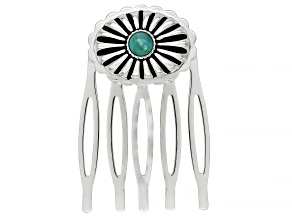 Blue Turquoise Silver Tone Hair Comb