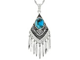 Blue Turquoise Oxidized Sterling Silver Tassel Pendant With Chain