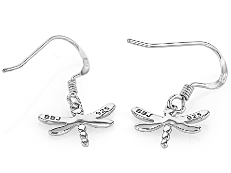 Childrens Enamel Rhodium Over Silver Dragonfly Dangle Earrings