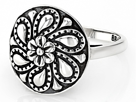 Oxidized Sterling Silver Flower Ring