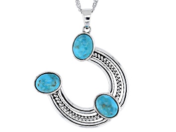 Picture of Blue Turquoise Sterling Silver Horseshoe Pendant With Chain