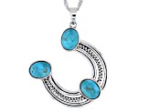 Blue Turquoise Sterling Silver Horseshoe Pendant With Chain
