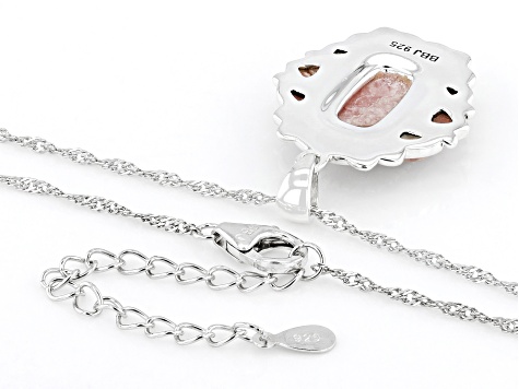 Pink Rhodochrosite Sterling Silver Pendant With Chain