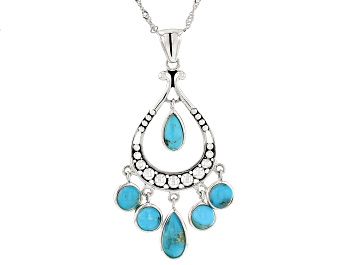 Picture of Blue Turquoise Sterling Silver Dangle Pendant With Chain