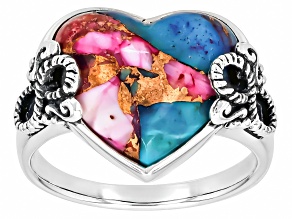 Blended Turquoise With Purple Spiny Oyster Shell Sterling Silver Ring