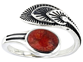 Red Sponge Coral Rhodium Over Sterling Silver Bypass Ring
