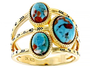 Blended Turquoise With Spiny Oyster Shell 18k Gold Over Sterling Silver Ring